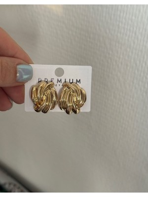 Çelik Vintage Küpe Düğüm Modeli Burgu Figürlü Gold Küpe