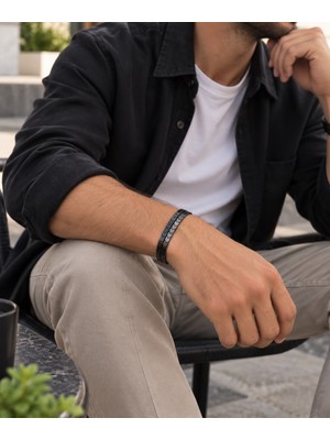 Ayen Accessories Erkek 2'li Bileklik Siyah Gümüş Çelik Ip Bağlamalı Spor Şık Bileklik Unisex Takı