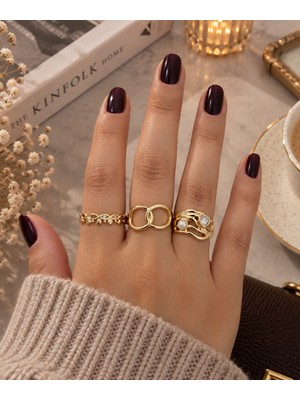 Ayen Accessories Kadın Gold Renk Ayarlanabilir Yüzük Seti – Minimal, Şık, Zarif, Modern Tasarım Günlük Kombin Takı