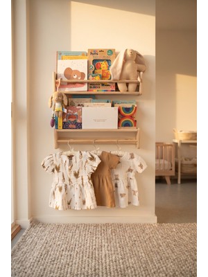 Terra Ws Montessori Doğal Ahşap Çocuk Oda Kitaplığı ve Oyuncak Rafı 3 Lü – (60X15 Cm)