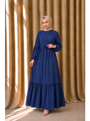 Moda Asi Modaasi Salaş Kesim Rabia Krep Ferace Kuşaklı Rahat Kalıp Tesettür Elbise