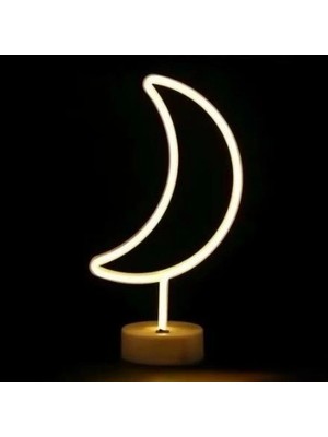 MiraLive Neon Işıklı Ay Masa Gece Lambası Pil+Usb