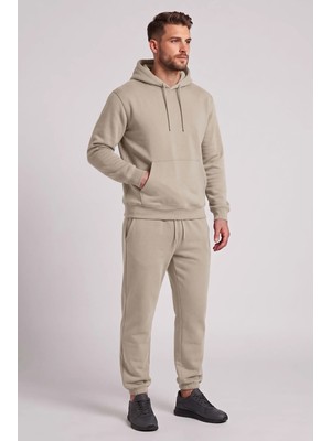 Machi Makiteks Erkek Taş Kapüşonlu Kanguru Cepli Eşofman Takımı Paçası Lastikli Rahat Kalıp Spor Takım - Sweatshirt ve Eşofman Altı Ikili Takım