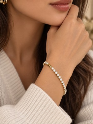 Ayen Accessories Kadın Gold Zirkon Taşlı Su Yolu Bileklik – Şık Zarif Işıltılı Günlük ve Özel Gün Takısı