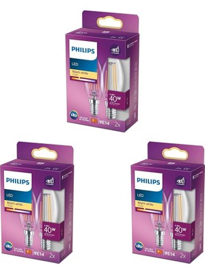 Die Grup Tr LED Classic 40W B35 LED Mum Filament Ampul, 2700K Sarı Işık, E14 Ince Duy, Dim Edilmez, 2'li Ekopaket 3lü Paket