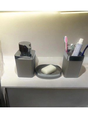 Die Grup Tr Banyo Aksesuar Seti 3'lü, Gri Çizgili Desen, Krom Detay