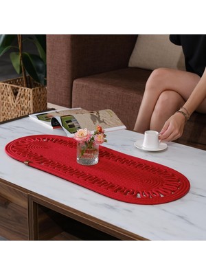 Die Grup Tr Modern Doğal Jüt Dokuma Masa Örtüsü, Örgülü Sehpa Yolluğu, Oval Masa Örtüsü Yemek Masası Veya Teras Için (Kırmızı)
