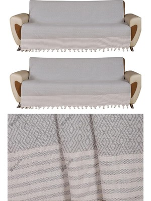 Die Grup Tr Buldan Işi Kaymaz Pamuklu 2'li Koltuk Örtüsü 170X210 cm Kaliteli Koltuk Şalı Çekyat Kanepe Örtüsü (2 Adet) (Açık Gri)