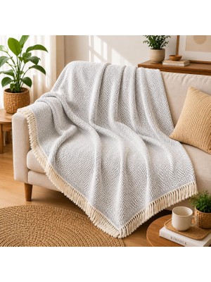 Die Grup Tr Premium Pamuklu Lilyana Koltuk Örtüsü 170X210 Cm, Çift Taraflı Dekoratif Şal, Tekli, Üçlü, Kanepe, Çekyat ve Berjer Için Koruyucu, Kaymaz, Nefes Alan, Yıkanabilir, Modern Çizgili Tasarım (Gri)