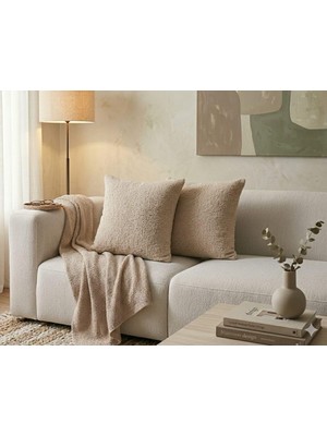 Die Grup Tr Esna Home 2'li Set Kırlent Yastık Kılıfı 45X45 cm Bej Renk Fermuarlı Puffy Kumaş Dekoratif
