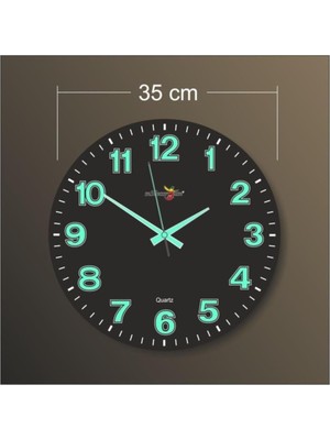 Die Grup Tr Büyük Boy Siyah Zemin Kalın Rakam 35 cm Dışbükey Cam Sessiz Çalışma Garantili Fosforlu Duvar Saati