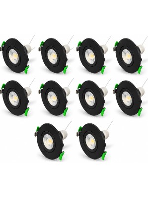 Die Grup Tr Siyah LED Spot Seti 10'lu Yuvarlak Kasa 4000K Doğal Beyaz GU10 Ampul Dahil Tak Çalıştır 6,5cm Gömme Tavan Spotu
