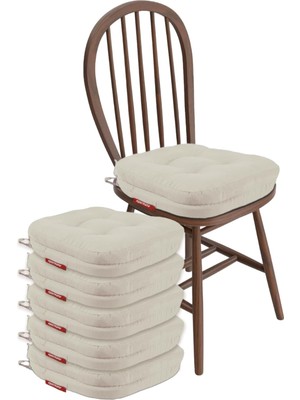 Die Grup Tr 6'li Çift Kat Sandalye Minderi Fermuarlı Yıkanabilir Kılıf Bağcıklı Su ve Yağ Itici 42X42X8 (6, Bej)