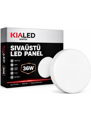Die Grup Tr 36 Watt Sıva Üstü LED Panel, 6500 K Beyaz Işık, 3600 Lümen, Yuvarlak Ø 23 cm Çap Tavan Armatür Lamba, Beyaz Renk
