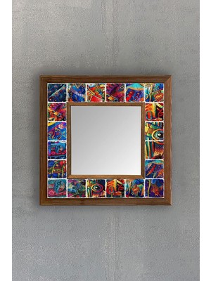 Die Grup Tr Oscar Stone Decor Masif Çerçeveli Mozaik Taş Ayna 33 cm x 33 cm (Morocco-Etnik-Bohem) Renkli Ayna