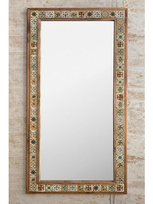 Die Grup Tr Oscar Stone Decor Ahşap Çerçeveli Mozaik Taş (Mermer) Ayna 63X123 cm Seramik Desenli Kahverengi
