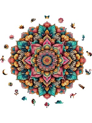 Die Grup Tr Ahşap Puzzle Yetişkin - Mandala Sanatı - 250 Parça, 29 x 29 cm - Yapıştırıcı Folyo Dahil - Benzersiz Şekilli Parçalar & Özel Figürler - Wz-05