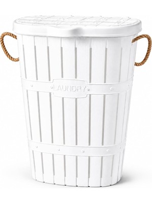Die Grup Tr 65 L Bambu Halat Kulplu Kirli Çamaşır Sepeti Kapaklı | Plastik Gövde | 58 x 45 x 35 cm | Havalandırmalı Çamaşır Saklama Sepeti | Beyaz