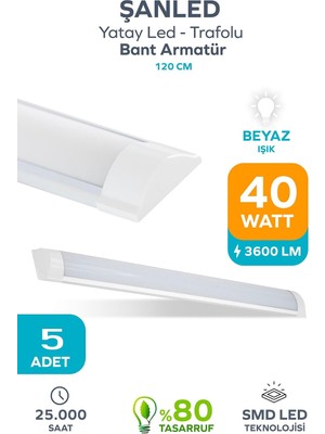 Die Grup Tr 120 cm 40 Watt Yatay LED Bant Armatür-Trafolu Beyaz Işık-1-2-4-5-8-10-20-40 Adettir (Beyaz-5 Adet)