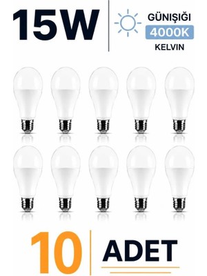 Die Grup Tr E27 15W LED Ampul 4000K Günışığı 10 Adet LED Lamba