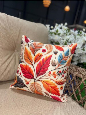 Die Grup Tr 3D Dijital Baskı Sonbahar Yaprakları Temalı Kırlent Kılıfı, 43X43 Cm, Çok Renkli, 2'li Set