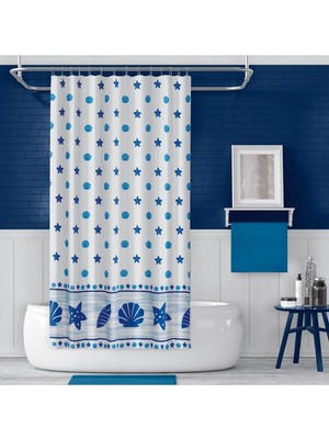Die Grup Tr Banyo Perdesi 1X180X200 Tek Kanat Duş Perdesi Halka Hediyeli Duşakabin Perdesi 4910 Mavi