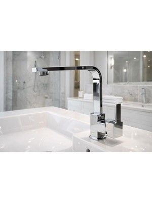 Die Grup Tr Parlak Krom Renk Lüx Köşeli Mix Aç Kapa Pirinç Gövde Banyo Lavabo Bataryası