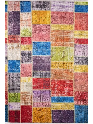 Die Grup Tr 140X200 cm Zeeland Pembe Patchwork Yün El Dokuma Modern Geometrik Etnik Eskitme Desenli Boho Oturma Odası Salon Yolluk Koridor Mutfak Halısı