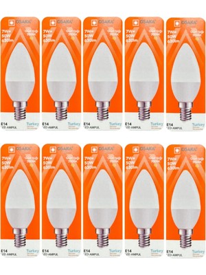 Die Grup Tr Osaka 7W (50W) Sarı Işık (3000K) E14 Duylu LED Mum Ampul, 10 Adet