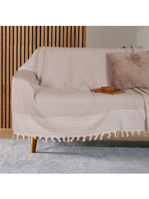 Die Grup Tr Buldan Işi Kaymaz Pamuklu Koltuk Örtüsü 170X210 cm Koltuk Şalı Çekyat Kanepe Örtüsü (Vizon)