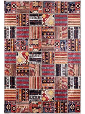 Die Grup Tr 140X200 cm Hangzhou Bordo Patchwork Yün El Dokuma Modern Geometrik Etnik Eskitme Desenli Boho Oturma Odası Salon Yolluk Koridor Mutfak Halısı