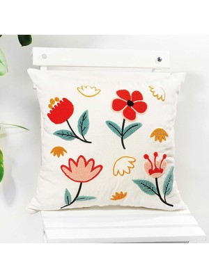 Die Grup Tr 45X45 cm Beyaz Punch Nakışlı Kırlent Kılıfı – Bohem Tarzı Dekoratif Yastık Kılıfı