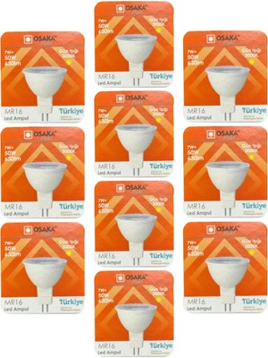Die Grup Tr 7W (50W) Sarı Işık (3000K) MR16 LED Çanak Ampul, 10 Adet