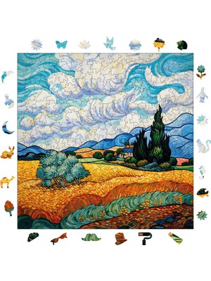 Die Grup Tr Ahşap Puzzle Yetişkin - Van Gogh Selvili Buğday Tarlası Reprodüksiyon - 353 Parça, 29 x 29 cm - Yapıştırıcı Folyo Dahil - Benzersiz Şekilli Parçalar & Özel Figürler - S1-37