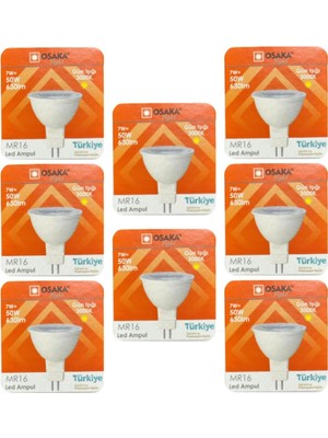 Die Grup Tr 7W (50W) Sarı Işık (3000K) MR16 LED Çanak Ampul, 8 Adet