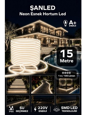 Die Grup Tr Neon Esnek Hortum Şerit LED Beyaz,gün Işığı,kırmızı, Yeşil,mavi,amber Rengi + 220V FIŞ/1,2,3,4,5,10,15,20,25,50,100 Metre (Gün Işığı, 15M)