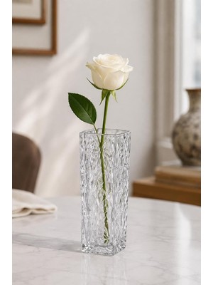 Die Grup Tr Kristal Cam Kare Dekoratif Vazo 15,5 cm – Şeffaf Çiçek Vazosu | 6 x 6 cm