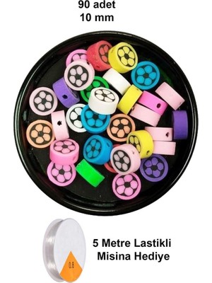 Die Grup Tr 90 Adet 10 mm Polimer Kil Fimo Boncuk Takı Bileklik + 5 Metre Lastikli Misina Hediye - Renkli Çiçek