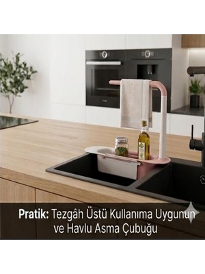 Die Grup Tr CX7EVY01 Teleskopik Evye Düzenleyici Ayarlanabilir Lavabo Organizer Sepetli Raf Pembe