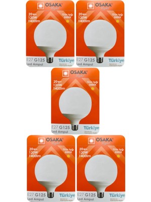 Die Grup Tr LED Ampul, 20W (120W), 3000K Sarı Işık, E27 Duy, G125 Glop, 5 Adet
