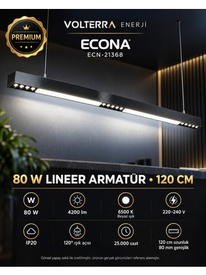 Econa ECN-21368 Lineer LED Armatür 80W 120 cm 6500K Siyah