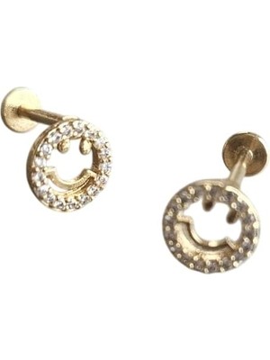 Die Grup Tr Sb Takı Tragus Piercing Taşlı Çengelli Iğne 316L Cerrahi Çelik 1.2mm Kalınlık 8mm Boy Altın Renk