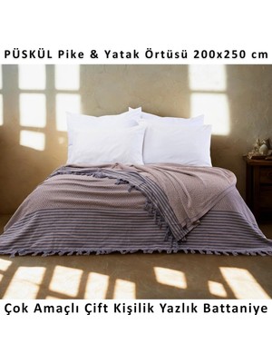 Püskül Çift Kişilik Yatak Örtüsü ve Pike |%100 Pamuklu Ince Hafif Yazlık Battaniye | Boho Dekoratif Koltuk Örtüsü | Çok Amaçlı Çeyizlik Günlük Kullanı