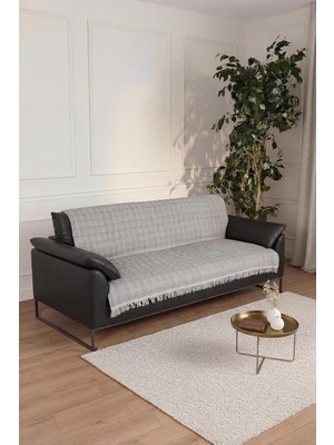 Çift Taraflı Pamuklu Kaymaz Koltuk Örtüsü 170X220CM - Gri Çok Amaçlı Örtü Pike Koltuk Şalı