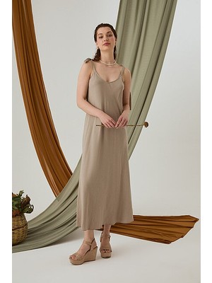 Gusto Tie-Shoulder Linen Dress - Mink