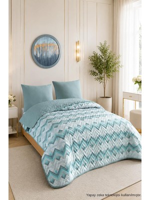 Çift Kişilik Pike Çift Taraflı Kapitone Pike ve Yatak Örtüsü Takımı – 200X230 cm Desenli (Çarşafsız) (Yeşil, Çift Kişilik)