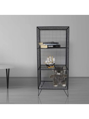 Ayaklı Metal Rafı 3 Gözlü Kitaplık Grid Kafes Tel Model Wd-62