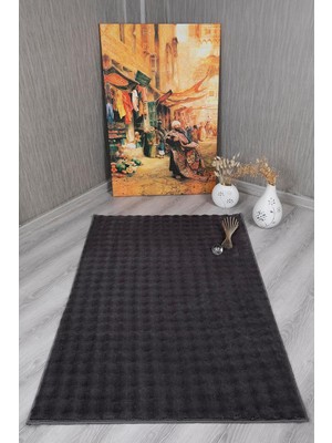 Dekoratif Bubble Uzun Tüylü Yumuşak Puffy Peluş Kaymaz Yıkanabilir Salon Koridor Halı Yolluk Antrasit 100 x 400