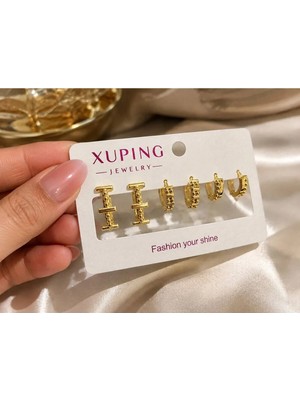 Xuping Jewelry 14K Desenli Antialerjik Çoklu Halka Kadın Küpe Seti