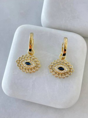 Yonca Xuping Göz Model Mavi Taşlı Kadın Gold Küpe Özel Tasarım Xuping Damgalı Paslanmaz Antialerjik Göz Model Kadın Sallantılı Küpe